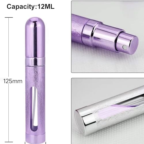 ZKSMNB 12ml Perfume Bottles (5pcs,Travel Refillable Perfume Atomizer Spray Bottle, Fragrance Empty Bottle with Window, Fits in Your Purse, Pocket or Luggage (Silver，Blue，Red, Gold, Purple)