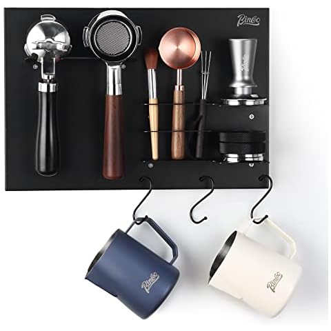 Bincoo Coffee Portafilter Holder Espresso Tools Wall Rack Tamping Station Iron Storage Rack for 49/51/53/58MM Portafilter Coffee Machine (Black, Cast Iron) Cover