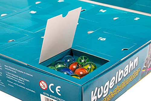 Franzis 67300 Kalendarz adwentowy Marble Run, 24 dni do własnego marmurowego biegu, zestaw do rękodzieła z tektury, bez plastiku, zalecany od 8 lat