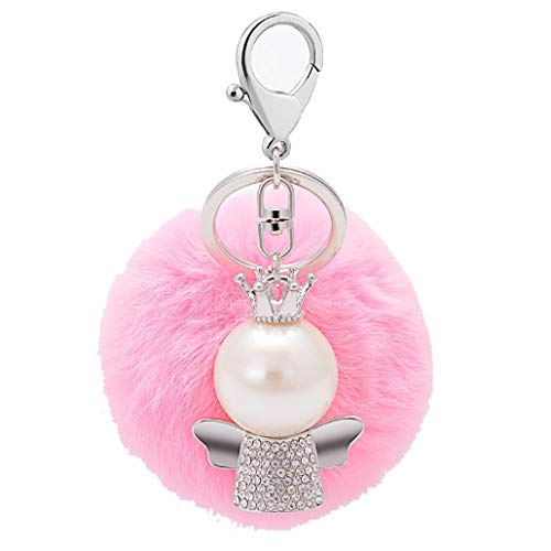Lampe De Chevet Blanc Et Noir Cheveux Lapin Ornements De Cheveux en Peluche Anneau Suspendu Alliage Ange Clé Décoration & Hangs Chaise De Bureau Ado Garçons Industrielle (Pink, One Size)