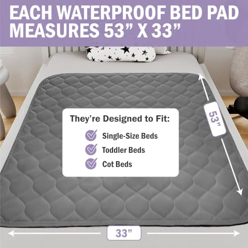 Image of Lynmark Toddler Potty Training Bed Pads - Double, 1 Pk Grey 53x33 | Waterproof Bedwetting Pee Protector Mat for Kids, Non-Slip Reusable & Washable Incontinence Mattress Sheet Absorbs Up to 1.8L