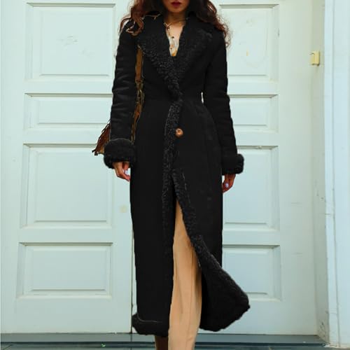 Women's Winter Long Jacket Open Front Coat Cardigan Vintage Western Coats Faux Fur Trim Parka Outerwear with Pockets3