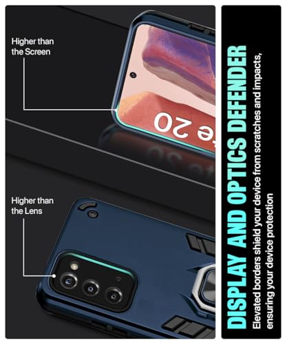 Image of WOW IMAGINE Shock Proof Back Case Mobile Cover for Samsung Galaxy Note 20 (Armor | Hybrid PC + TPU | Full Protection with Ring Holder Kickstand | Blue)