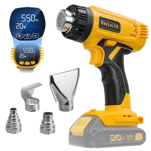 Cordless Heat Gun for DeWalt 20V Li-ion Battery, 350W Fast Heating Up to 1022? (550?) Hot Air Gun Overload Protection with 4 Nozzle Attachments for Crafting, Shrink tubing, Shrink Wrap, Crafts