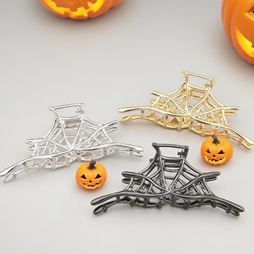 3 Piezas Pinzas de Garra para Cabello en Diseño de Telaraña de Metal, Aleación para Cabello Grueso, Estilo Punk Y2K para Halloween, Clips Franceses Negros para Mujeres y Niñas (Negro, Dorado, Plateado) miniatura 2