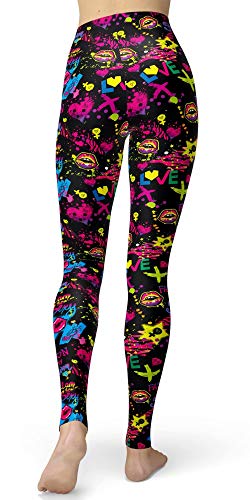 Image of sissycos Women's 80s Leggings Neon Artistic Splash Printed Buttery Soft Stretchy Pants