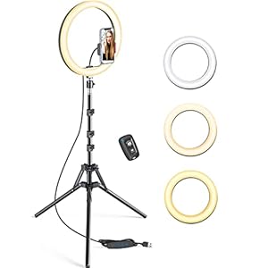 12.6″ Selfie Ring Light with Tripod Stand & Phone Holder, Pnitri Large Ring Light Widen Stand for Live Streaming, Makeup, YouTube, TikTok Video, Photography (Total Height 71″)