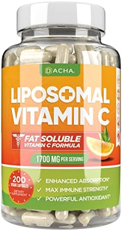 DACHA Natural Liposomal Vitamin C - 1700mg, 200 Capsules, Immune System & Collagen Booster, High Absorption Fat Soluble VIT C, Buffered, Skin Vitamins, Sunflower Lecithin