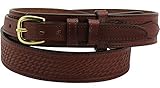 Men's Medium Brown Leather Stitched Basket Weave Ranger Belt – 1.5” Wide, 38