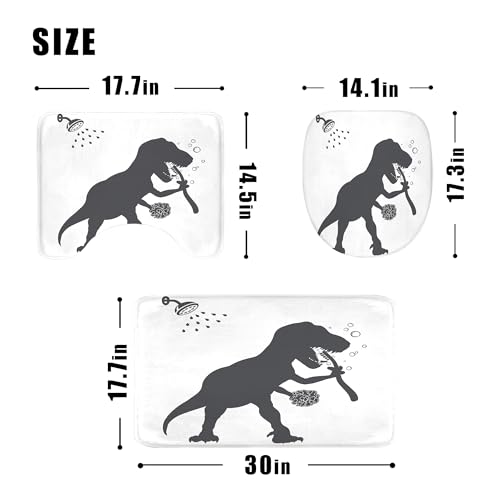 Image of 4PCS Dinosaur 71Wx71H Inches Funny Animal Dino Silhouette Shadow Kids Shower Curtain Sets with Rugs,Toilet Lid Cover and Bath Mat,for Boys Bath Accessories Art Home Decor Fabric 12 Pack Hooks
