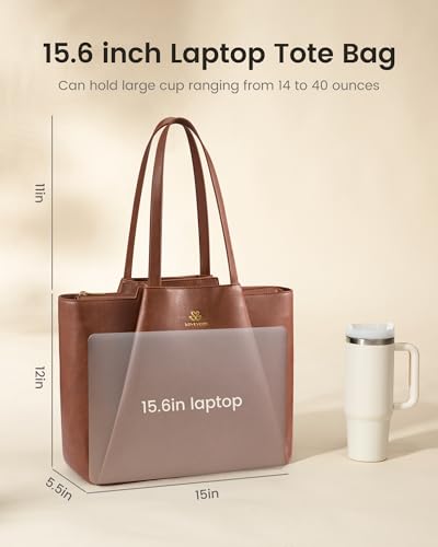 Image of LOVEVOOK Laptop Tote for Women - 15.6 Inch Faux Leather Laptop Bag with Clutch, Large Capacity Office Purse Computer
