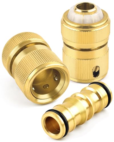 Gartenschlauch Verbinder,ERKOON Schlauchverbinder 1/2 Zoll Messing Schlauchanschluss, Gartenschlauch-Adapter,Verbindungen Zwei Wege Kupplung für Garten Haus Wasserhahn（3 Stück）