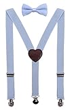 PZLE Big Boys' Suspenders and Bow Tie Set Adjustable 40 Inches Light Blue