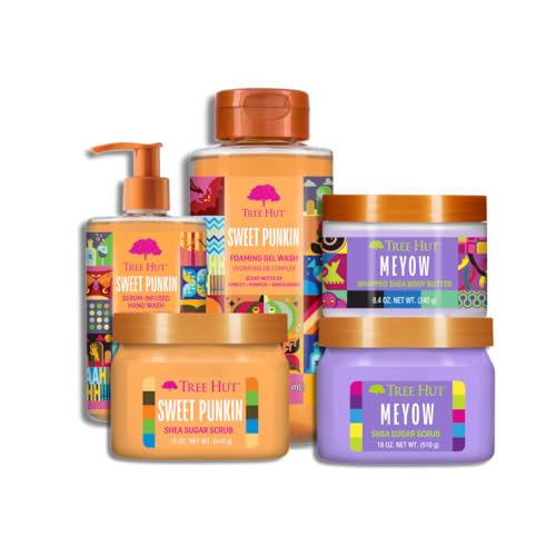 Tree Hut Fall Favorites Complete Bundle | Sweet Punkin Pumpkin & Meyow Scrubs, Body Washes & Body Butter | Ultimate Autumn Skincare Set | 5-Piece Gift Collection