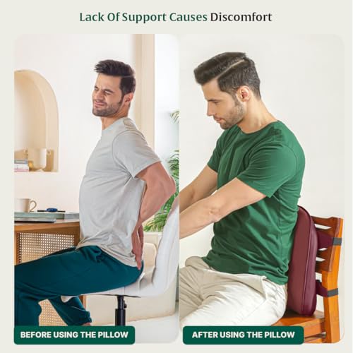 Image of The White Willow Back Support for Office Chair Cushion-Memory Foam Car Seat Back Rest Cushion for Driving-Lumbar Back Support Cushion for Lower Back Pain-BackRest Cushion-Chair Back Pillow-Berry