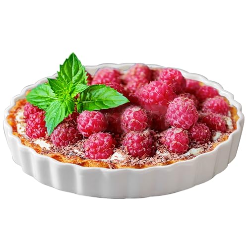 FEOOWV White Round Porcelain Quiche Pan -Non-Stick- Perfect for Baking Tart Pies and Chicken Pot Pie-Dishwasher,Dish Microwave and Oven Safe (7inch)