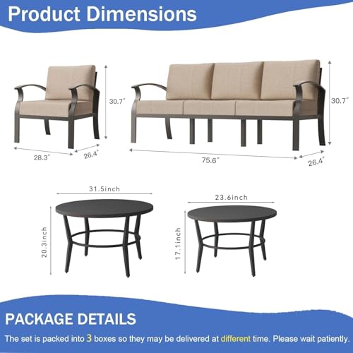 Image of Aluminum Patio Furniture Set with 2 Round Coffee Tables, 5 Seats Outdoor Patio Conversation Sets w /5.1 inch Cushions,Patio Conversation Sets for Garden, Backyard, Porch-Sand