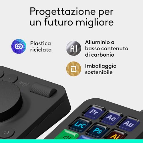 MX Creative Console, keypad programmabile con 9 tasti LCD personalizzabili e manopola di controllo per progettazione grafica, montaggio video, fotografia, per Adobe, Zoom, Spotify - Grafite - Mouse gaming - Immagine 9