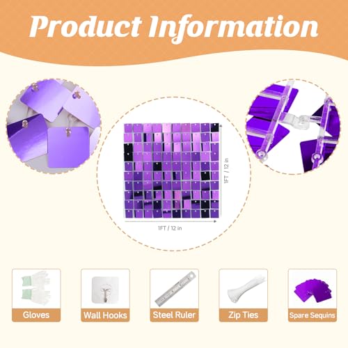 Image of Purple Shimmer Wall Backdrop,Shiny Sequins,24PCS Sequins Backdrop Decoration Panels, Glitter Bling Photo Background Decorations for Birthday Party Wedding Engagement Anniversary Graduation