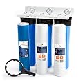 Aquaboon 3-Stage Whole House Water Filter System with Chlorine & Sediment Reducing 20x4.5 Water Filter Cartridges, Gauge & Release, Wrench, Bracket