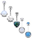 bauchnabelpiercing swarovski steine [Insgesamt 5 Stück] * Jede Packung enthält 5 verschiedene hypoallergene Bauchnabelringe -2 Stück durchsichtiges Bauchnabelpiercing mit 3 Stück Edelstahl-Silber-Bauchnabelring