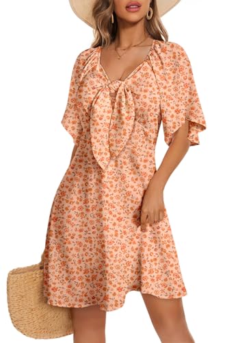 Image of Dokotoo Womens Dresses 2026 Deep V Neck Elegant Bow tie Mini Dress S-XL | Short Sleeve,V Neck,Graduation Party Dress,Elegant,Cocktail,Flowy Beach Vacation Wear,Casual Dress