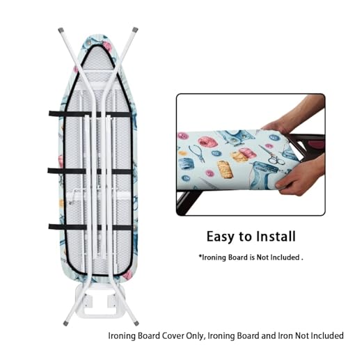 Image of Sewing Machine Art Printed Ironing Board Cover 15X54 inch - Stain-Resistant, Standard Size Iron Board Cover with Hook and Loop Elastic Edge Easy to Install, Heatproof