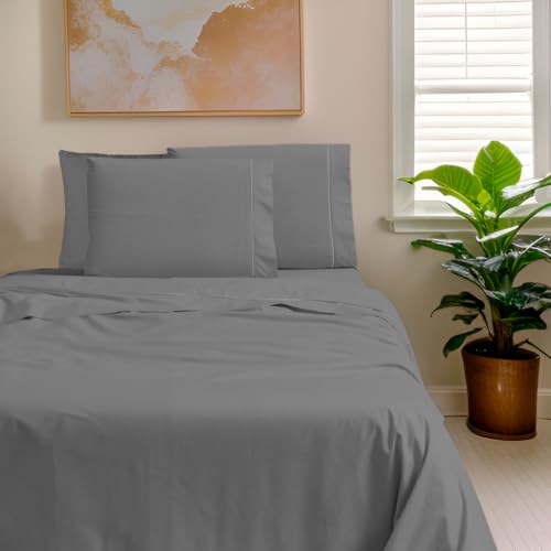 Jogo de Cama Casal 400 Fios Percal 4 Peças Ponto Palito (Cinza)