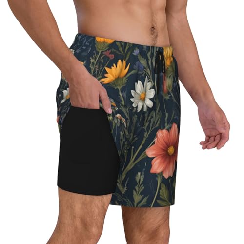 Wildflower Floral Print Men Stylish Functionality Swim Trunks Breathable Beach Shorts Surfing Gym Fishing3