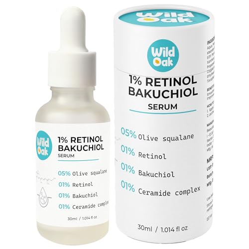 Image of WILD OAK 1% Retinol Bakuchiol Ceramides Face Serum | Anti-Aging, Brightening & Skin Texture Improvement | Boosts Collagen & Restoration | Bakuchiol Is Powerful For Skin Barrier & Gentle On Skin |30Ml