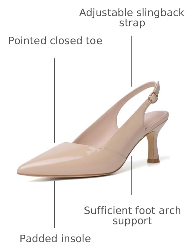 Image of Mostrin Kitten Heels for Women Slingback Pointed Closed Toe Heels Women's Pumps Shoes for Wedding, Party, Commuting