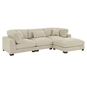 BLACK OAK FK Sectional Sofa Couch, L Shaped Sectional Sofa, Chaise Modern L-Shape Sofa 4-Seat Couch Modular Sectional Sofa Natural