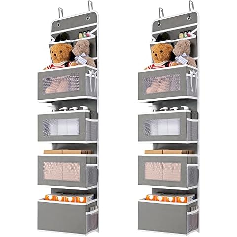 HEETA 5-Shelf Baby Over The Door Organiser with Hook, Door Hanging Stotage with 2 Small Pockets and 4 Side Pockets (Mesh Window) for Bedroom, Children's Room and Nursery(2 Pack) Cover