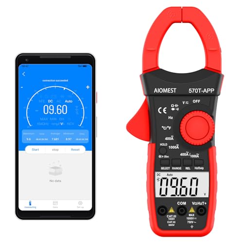 Image of AIOMST 570T-APP Clamp Multimeter, AC /DC 1000A Digital Clamp-on Meter with Data Logging, Measures Amp, Volt, Ohm, Capacitance, Frequency, Temperature, Continuity Electrical Tester