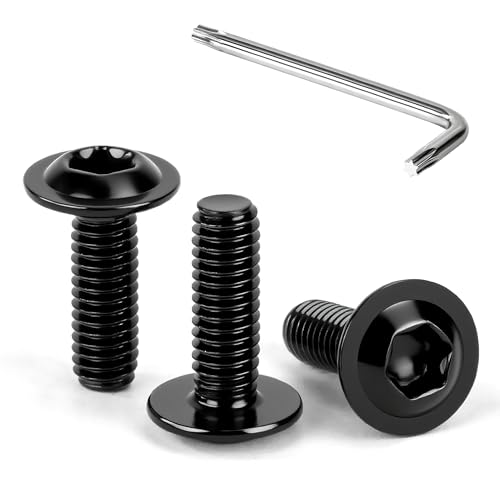 Tunejoy Tornillos de Cabeza Alomada Torx con Brida M4 x 12 mm Negro Tornillo de Cabeza Hexagonal de Acero Inoxidable A2 V2A Tornillos Máquina con Allen Rosca Completa 30 Piezas