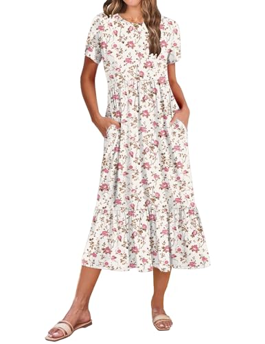 Image of Zeagoo Women Summer Midi A Line Dress Short Sleeve Casual Flowy Tiered Beach Long Sundress with Pockets 2026 Vacation Travel