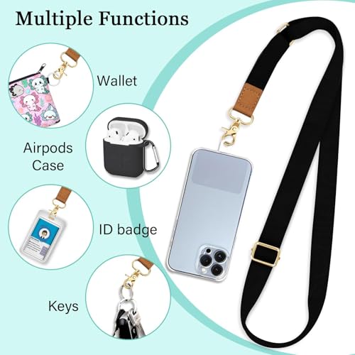 Image of Piefly Cell Phone Lanyard Crossbody Wrist Strap Adjustable for Women Black | Travel Daily Cruise, Around the Neck, Hands-free, Universal, Fit Keys ID badge, Accessories, Compatible with Most Smartphones