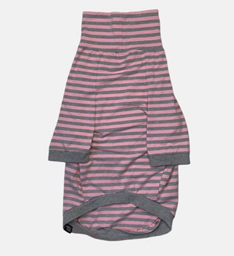 Tooth & Honey Big Dog/Stripe Shirt/Pullover/Full Belly Coverage/For Big Dogs/Pitbull Shirt/Pink And Grey (Large) #TOP1