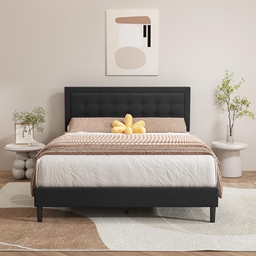 Alazyhome Queen Upholstered Platform Bed with Tufted Headboard
