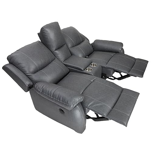Image of Recliners India Two Seater Recliner Sofa with Console | Lite Power Recliner Chair | Cushion Armrest | Living Room Recliner Sofa | 1-Year Manufacturer Warranty | Colour- Grey Two Tone