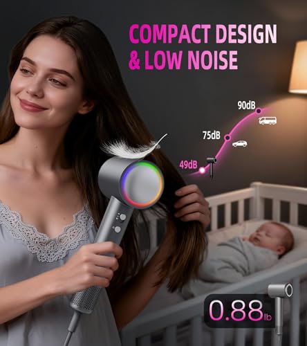 Image of High-Speed Ionic Hair Dryer with 500 Million Negative Ions, Fast Drying Quiet Blow Dryer for Frizz Control & No Heat Damage, Lightweight Travel Blow Dryer with Diffuser for Curly Hair,Women Men