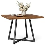 LITTLE TREE Kleiner Esstisch für 4 Personen, quadratischer Esstisch für kleine Räume, Esszimmertische, rustikaler brauner Holz-Küchentisch mit Metallbeinen, moderner Freizeit-Café-Tisch für Wohnung
