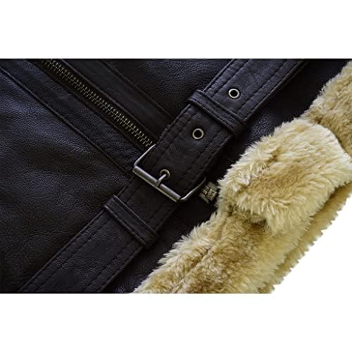 Leatherick Men Brown Aviator Real Goat Skin Leather Shearling Style Vintage Bomber Flying Jacket4