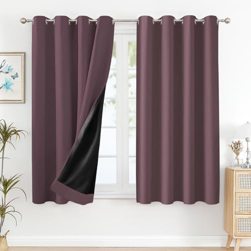 Image of Cloth Fusion 100% Blackout Window Curtains 5 Feet Long Set of 2 with Blackout Lining, Double Layer Room Darkening Parda with Stainless Steel Grommets for Home Decor (5x4 Feet, Deep Purple)