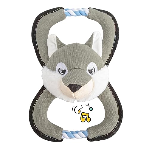 GAOMON Squeaky Dog Toys, Durable Plush Chew Toys in Fox Shape, Interactive Tug of War Toy for Small and Medium Dogs