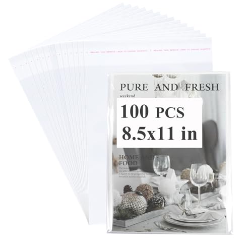 Miraclekoo 100 Pcs Resealable Magazine Bags Clear Plastic Sleeves for 8.5x11 Inch Paper,Comic...