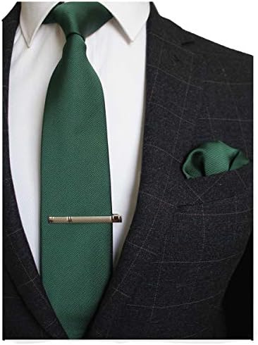 JEMYGINS Green Formal Necktie and Pocket Square, Hankerchief and Tie Bar Clip Sets for Men