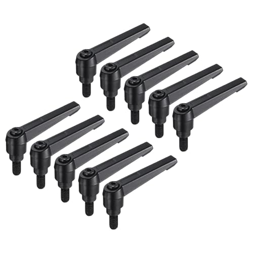 Image of uxcell 10pcs Lever Adjustable Handles M8 x 16mm Metric Male Thread, Level Clamping Handle Hand Stud Knobs Rotating Screw Handles Bolts with Locking Lever, Black