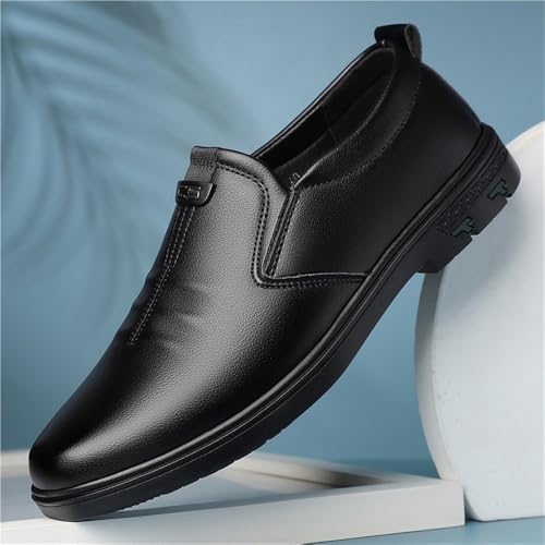 Men's Spring Business Casual Dress Shoes English Style Soft Sole Slip On Leather Shoes Middle Aged Dad Shoes Comfortable Footwear(Black,10)2