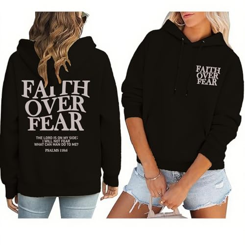 Faith Over Fear Hoodie Women Christian Sweatshirt Religious Sayings Pullover Vintage Bible Verse Inspirational Top